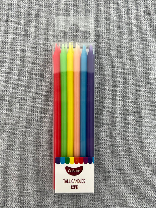 Rainbow tall candles - packet of 12
