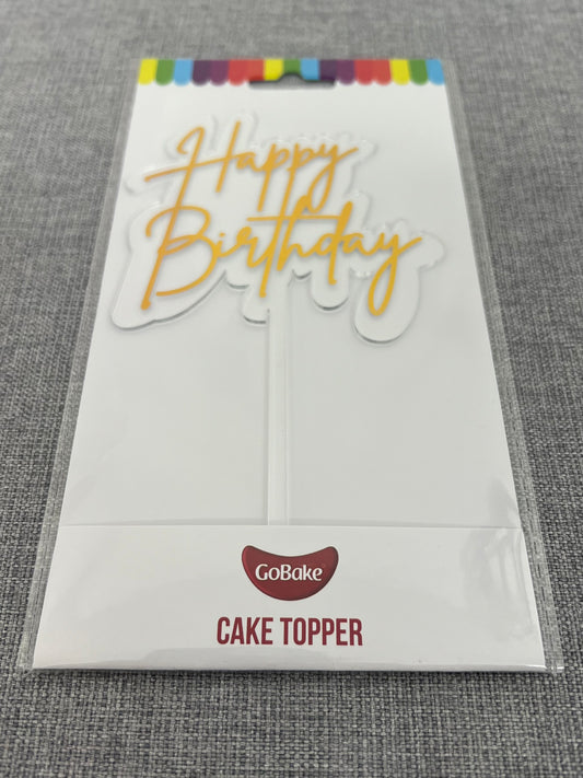 Happy Birthday Cake Topper - small gold